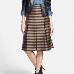 Halogen Black & Brown Striped Pleated Midi Skirt | Size 2